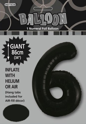 Black "6" Numeral Foil Balloon 86cm (34")